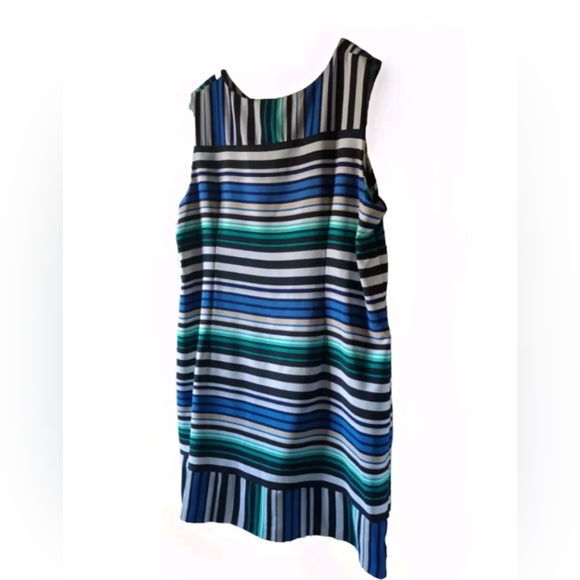 Voir Voir Round Neck Stripe Sleeveless Stretch Side Zip Jersey Shift Dress  24W - Picture 2 of 11